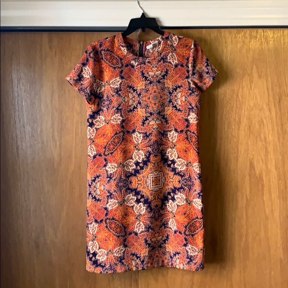 Blue and orange shift dress.